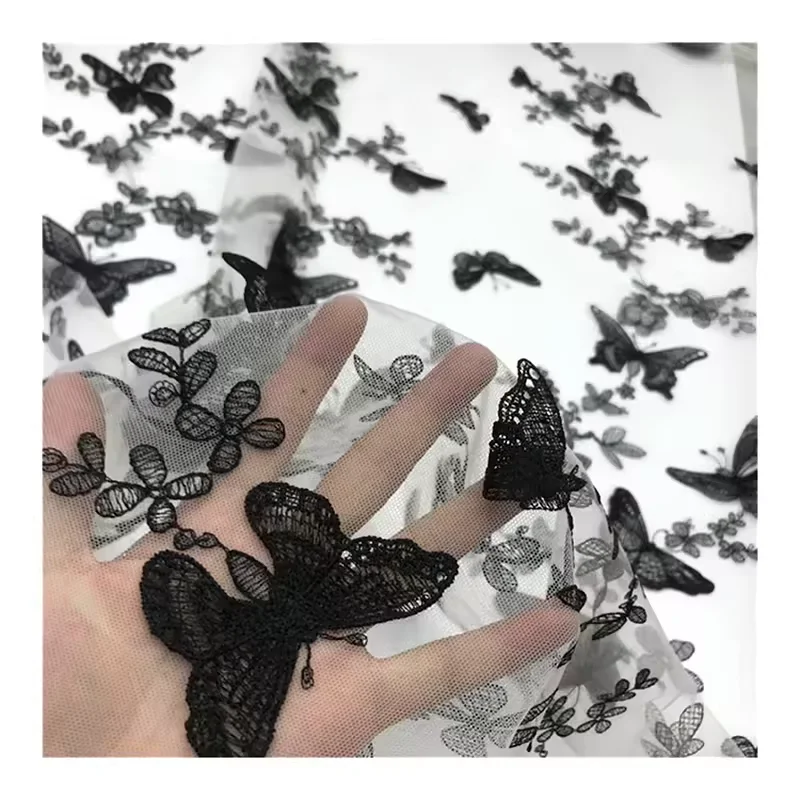 CXT004-2 High End Embroidery Fabric 100% Polyester Tulle Lace 3D Large Butterfly Embroidery Fabric - 图片 4