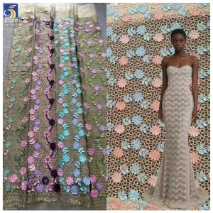YX1267 Competitive Prices 3D Embroidered Flowers Fabric Coffee Brown Embroidery Net Mesh Lace African Nigerian Fabric