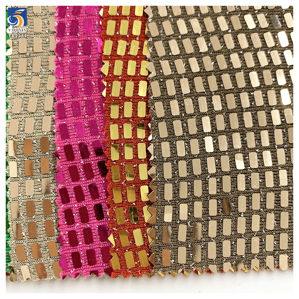 YX1281 150gsm Competitive Price Wavy Square Pattern Sequin Fabric 100% Nylon Knit Stretch Dress Laser Lurex Sequin Fabric - 图片 5