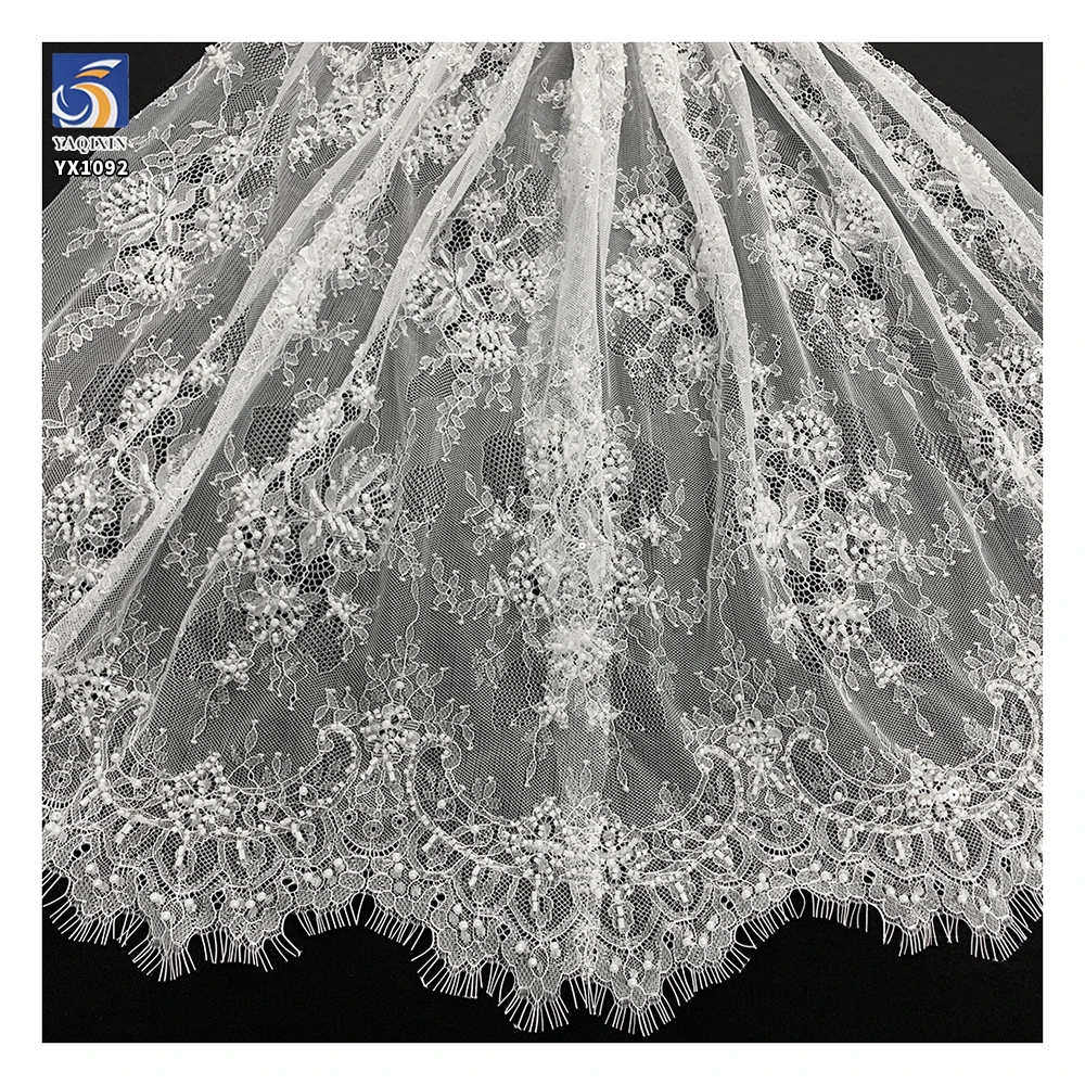 YX1092 300*150CM Great Quality Customized Woven Eyelash Lace Fabric Beaded Pearls Lace Fabrics Textiles Heavyweight - 图片 4