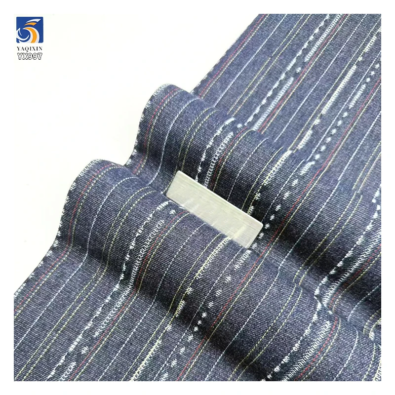 YX997 250g/m² 11oz 75% Cotton 25% Polyester Washed Denim Fabric Vintage-Style Jacquard Cotton Striped Denim Fabric for Pant - 图片 2
