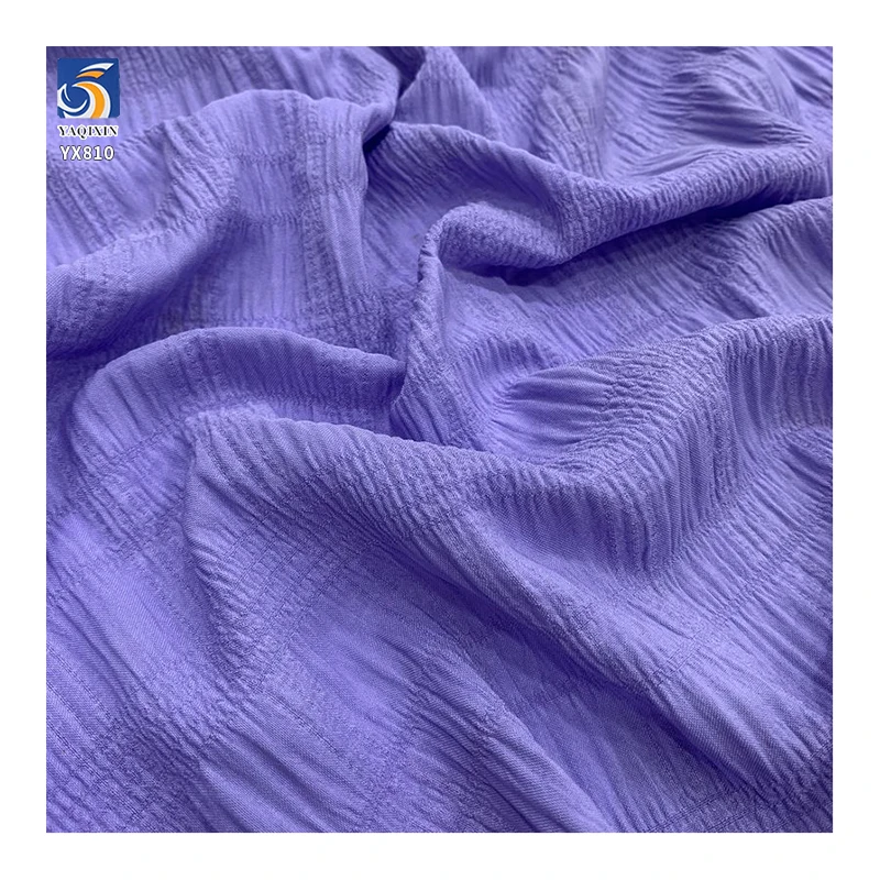 YX810 Bubble Wrinkle Jacquard Plaid Chiffon Fabric Polyester Summer Chiffon Women's Top Dress Puff Sleeve Top Fabric - 图片 3