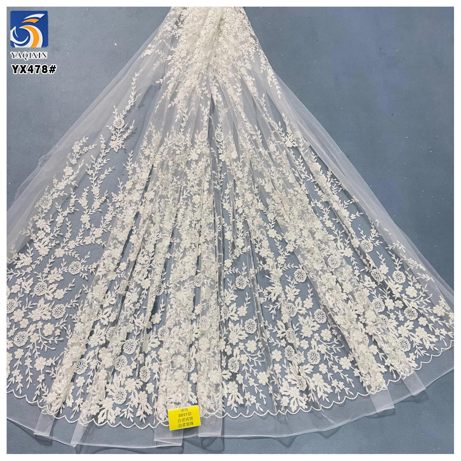 YX478 High-End Quality Wedding Dress Fabric Sparkling Silver Glitter Dust Tulle Fabric for Bridal Veil - 图片 4