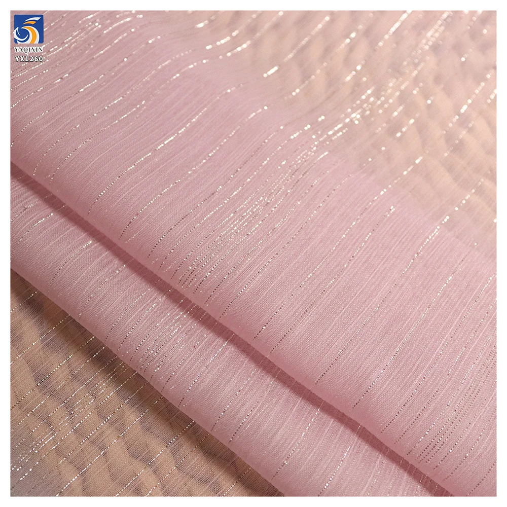 YX1260 110gsm New Summer Solid Woven Medium Thickness 100% Polyester Wrinkled Lurex Chiffon Fabric for Garments - 图片 5