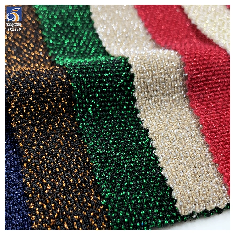 YX1289 170gsm China Competitive Prices Nylon Spandex Gold and Silver Thread Lurex Knitted Stretch Fabric for Garments - 图片 2