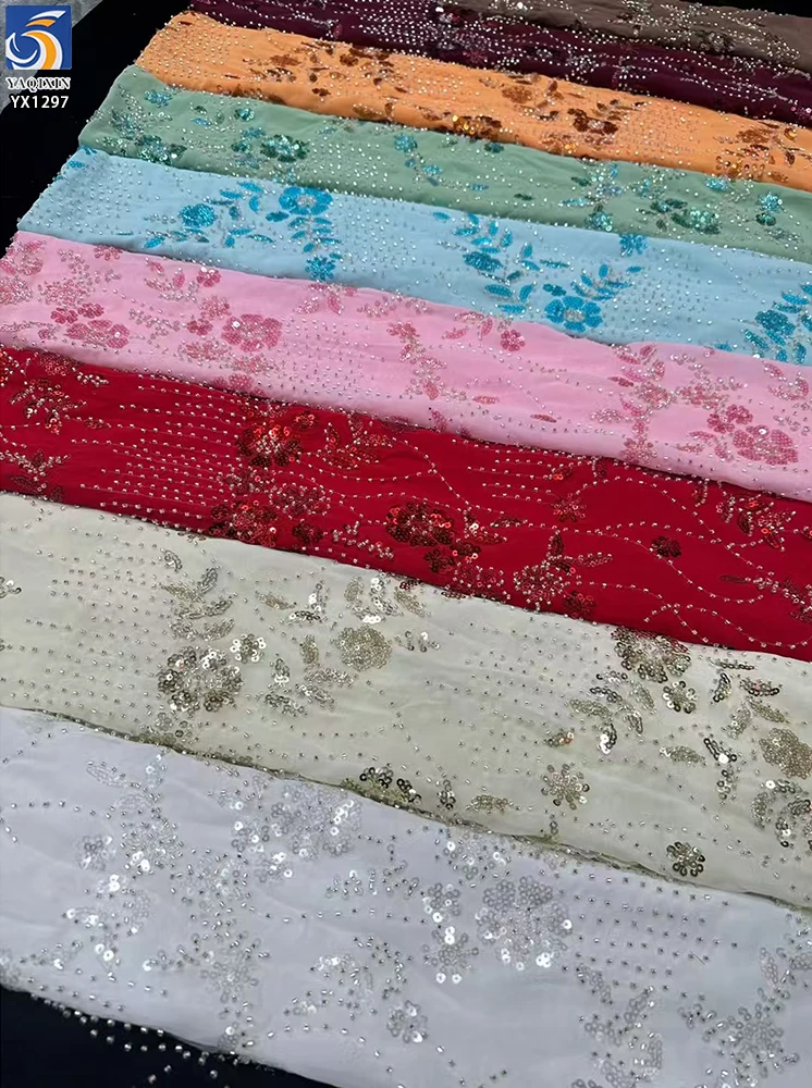 YX1297 260gsm Stretch Knitted Mesh Sequin Fabric With Beaded Embroidery Rose Gold Sequins Lace Fabric for High-end Bag Skirt - 图片 4
