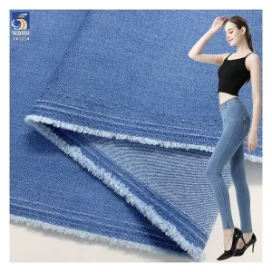 YX1054 200gsm 79 Rayon 18 Cotton 3 Spandex Blend Material Blue Denim Fabric Jeans Double Yarn Twill Denim Summer Pants Fabric