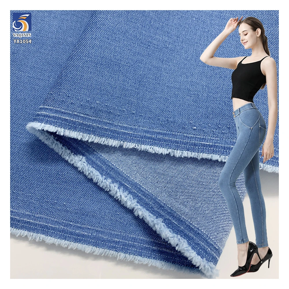 YX1054 200gsm 79 Rayon 18 Cotton 3 Spandex Blend Material Blue Denim Fabric Jeans Double Yarn Twill Denim Summer Pants Fabric
