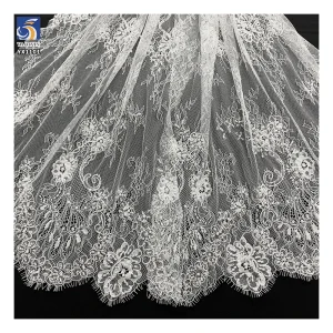 YX1101 China Large Factory Wholesale Eyelash Lace Fabrics Solid Woven Crochet 300*150CM Mesh Bridal Lace Fabric for Wedding...