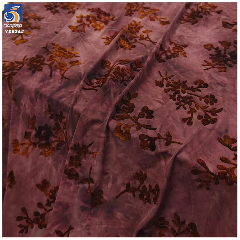 YX624 China Factory OEM Custom Burnout Stretch Knit Florals Polyester Fabric for Clothing Flocking Florals Fabric - 图片 3
