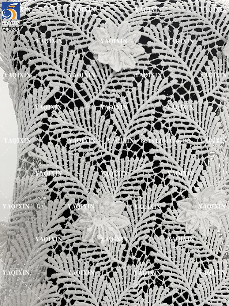 YX1211 Summer Leaves Tropical Style Clothing Lace Fabric Water-Soluble White Dress Hand 3D Embroidery Flowers Fabric Milk Silk - 图片 2
