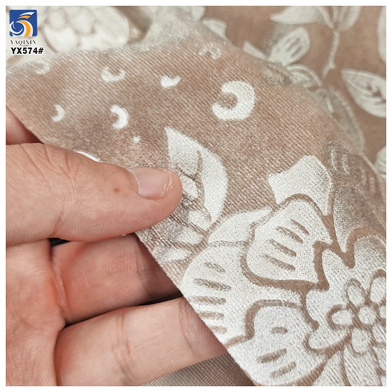 YX574 2025 Soft Brushed Korean Velvet Fabric 3D Flower Jacquard Polyester Spandex Stretch Embossed Velvet Fabric - 图片 4