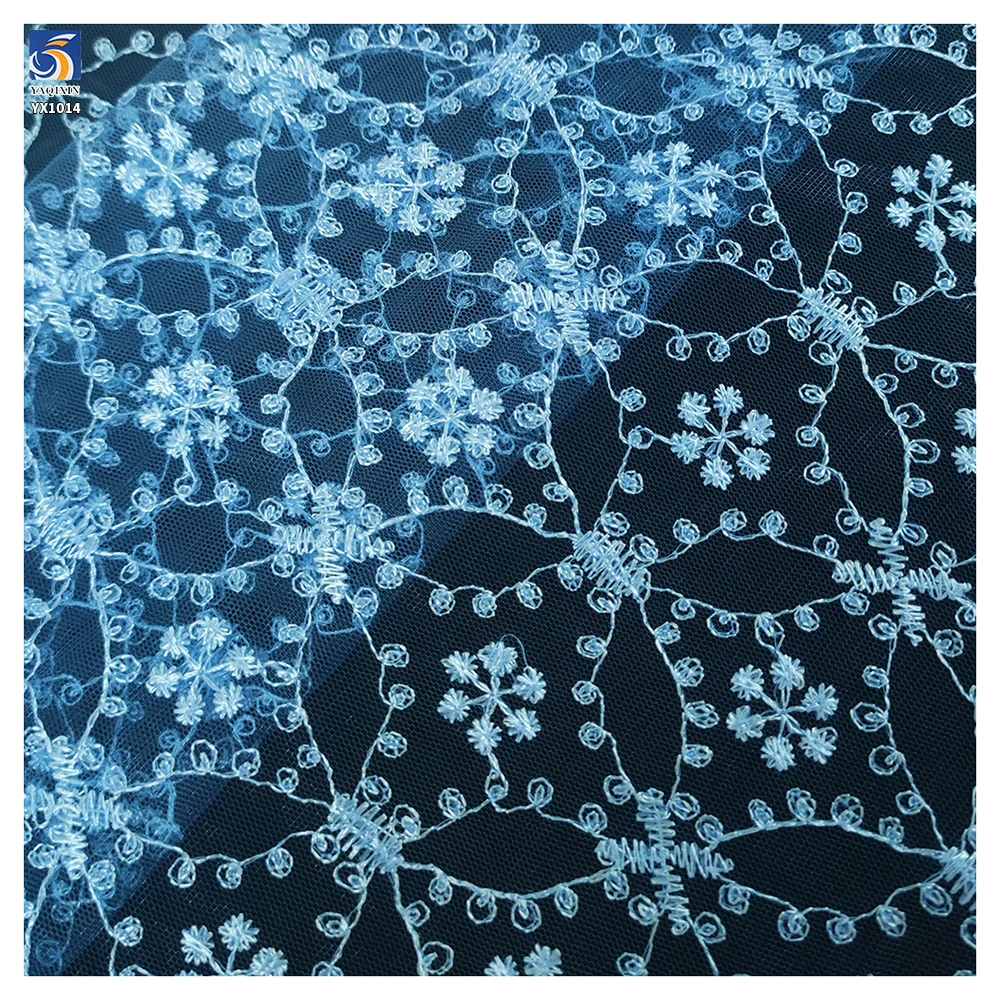 YX1014 Fashion New Style 2026 Embroidery Tulle Mesh Fabric Polyester Snowflake Pattern Embroidered Tulle Fabric for Girls Skirt - 图片 3