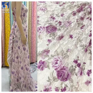 YX741 French Stretch Mesh Lace Dress Fabric With Flower Prints Chantilly Lace Mesh Fabric for Lingerie Home Textiles