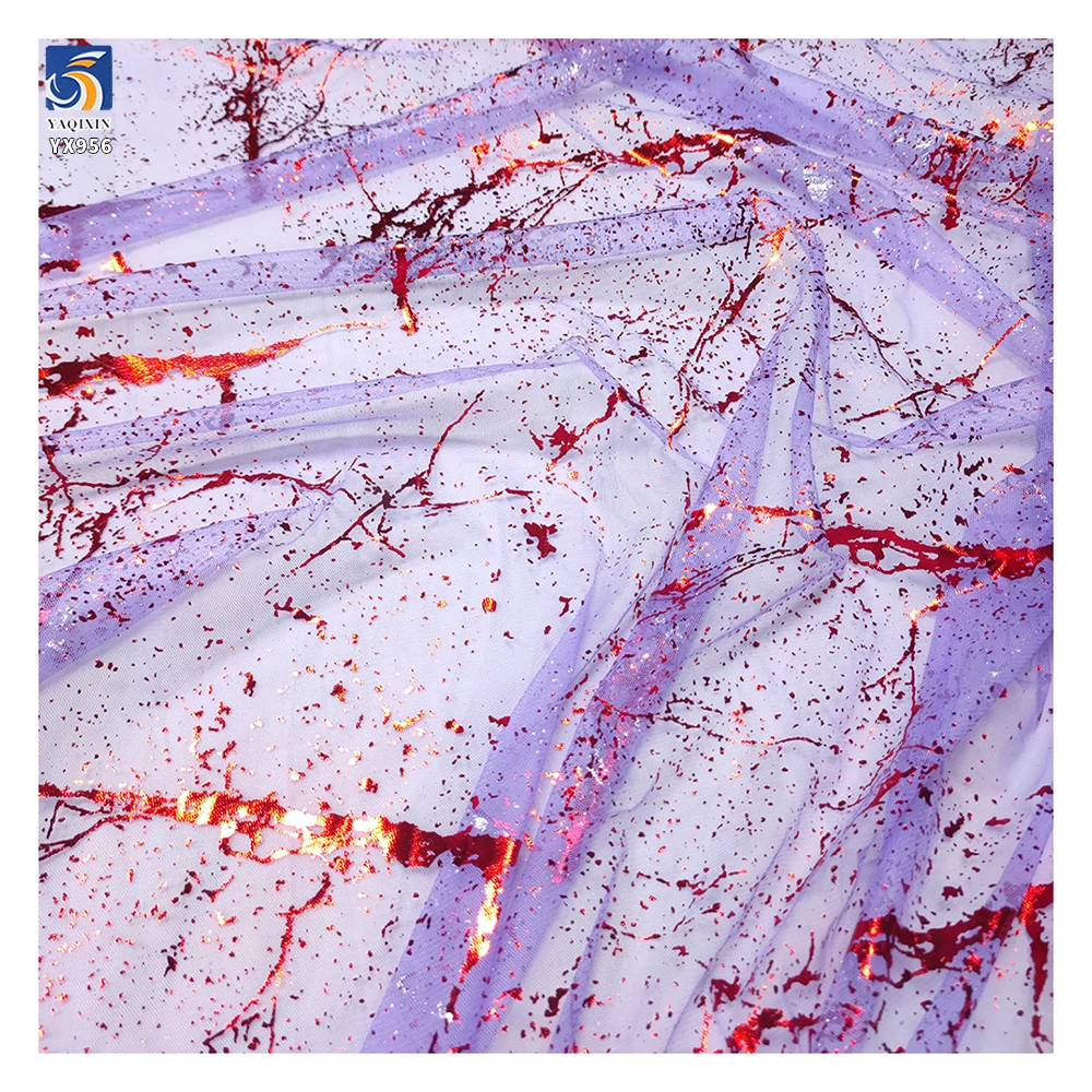 YX956-1 Latest Technology Customized Multi-Color Printed Tulle Fabric Halloween America Mesh Fabric With Spraying Red Dots - 图片 6