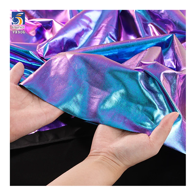 YX906 170gsm Two-Color Stretch Blue and Purple Laser Reflective Fabric 95 Polyester 5 Spandex Colorful Laser Reflective Fabric - 图片 3