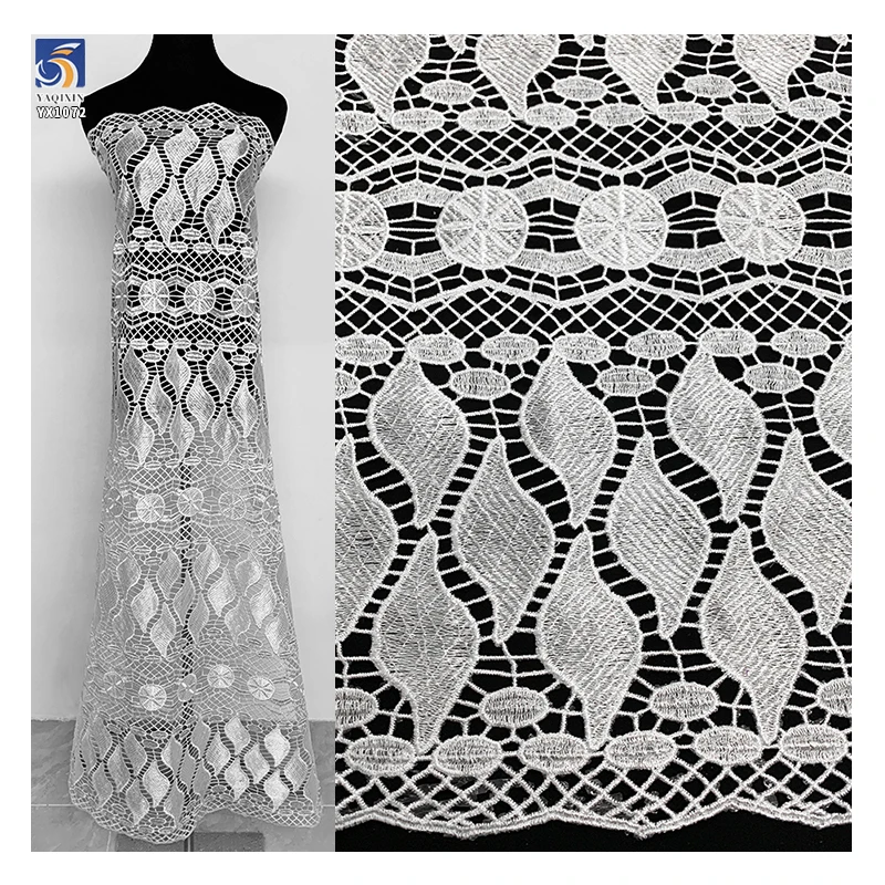 YX1072 New Dress Water-Soluble Lace White Embroidered Fabrics Materials Lace High Quality Africa Beautiful White Lace Fabric