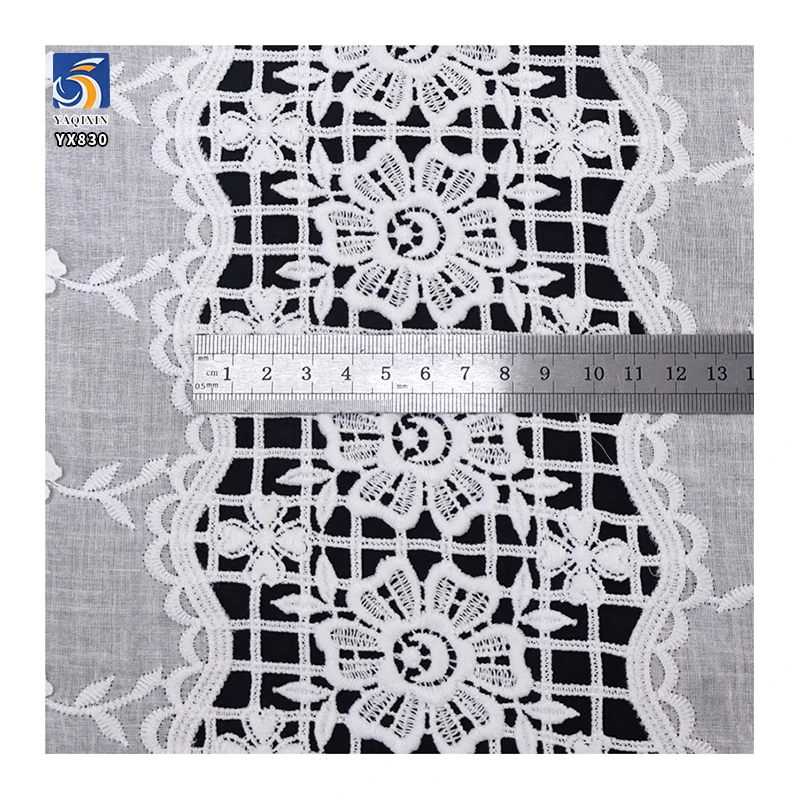 YX830 High-end High Quality 150gsm 100% Cotton Embroidery Water Soluble Lace Fabric Floral Cotton Fabric for Home Textiles - 图片 5