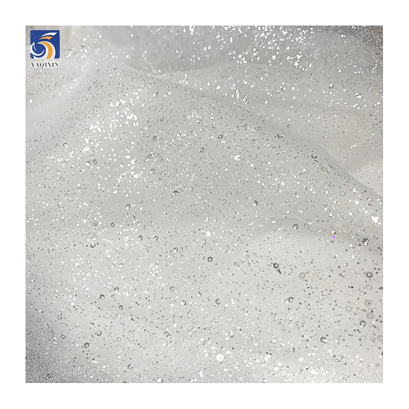 YX697 130gsm High Quality High Density Mesh Tulle Fabric With Silver Glitter Dust Dots Tulle Bridal Wedding Dress Fabric - 图片 3