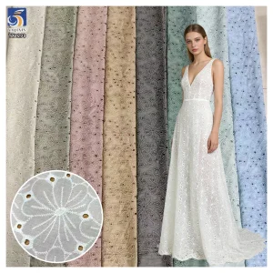 YX1298 Openwork Woven Pure 100 Cotton Embroidered Lace Fabric for Women's Dress Elegant White Cotton Lace Fabric