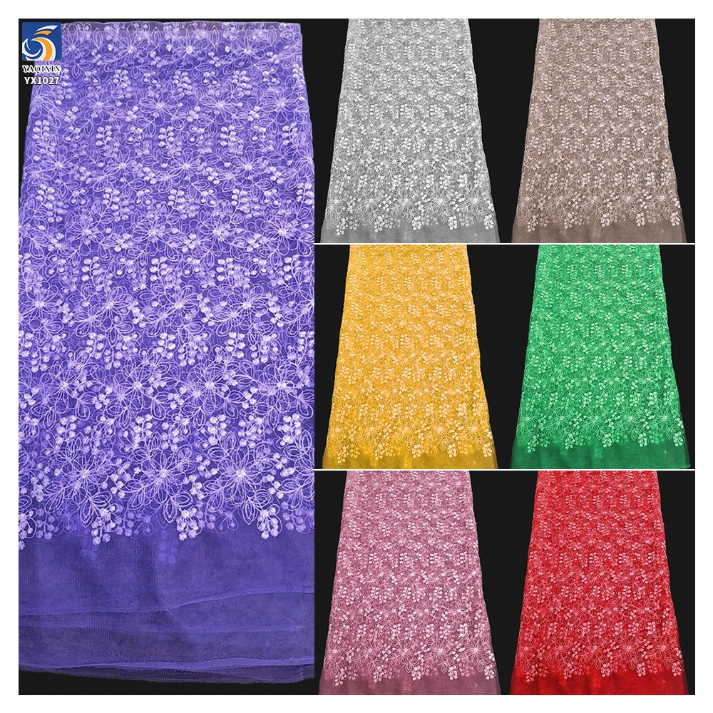 YX1027 Custom Embroidery Cheap Fabrics Tulle Textiles Lightweight Breathable Polyester Mesh Embroidered Fabric Flowers Knit - 图片 5