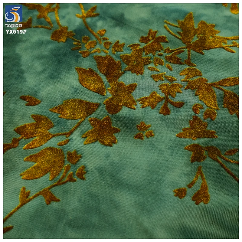 YX619 New Chinese Clothing Fabrics Two-color Maple Leaf Pattern Stretch Flocking Knitted Fabric for Chinese Cheongsam - 图片 5