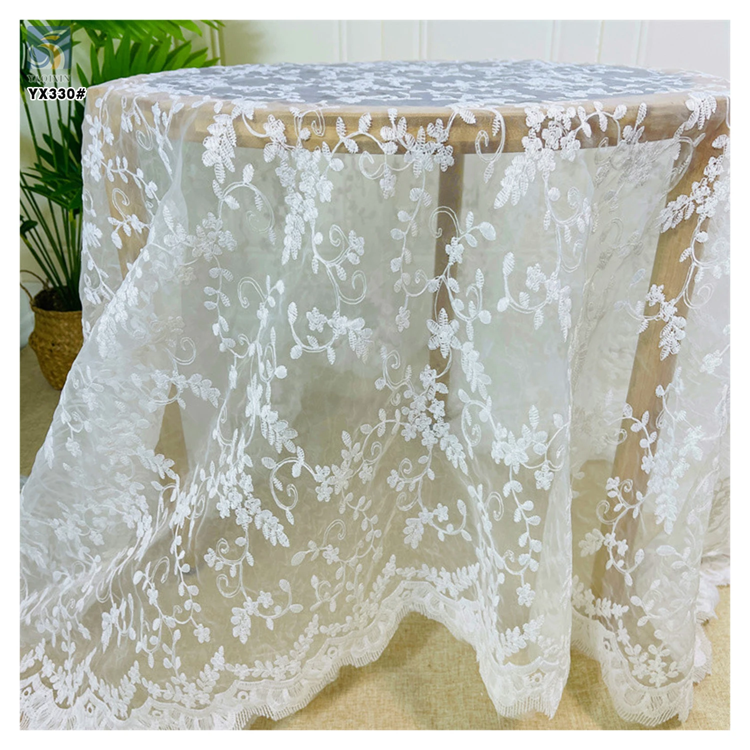 YX330 Lolita Wholesale Prices 100 Polyester White Milk Silk Water Soluble Lace Organza Embroidery Fabric - 图片 6