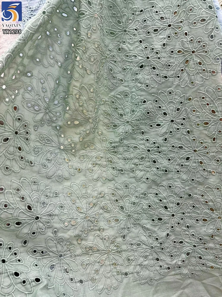 YX1298 Openwork Woven Pure 100 Cotton Embroidered Lace Fabric for Women's Dress Elegant White Cotton Lace Fabric - 图片 5