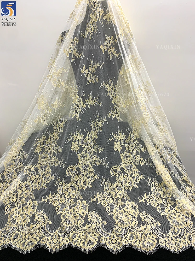 YX1335 European Style Designer Latest Popular 2026 French Lace Fabric Eyelash Custom Dyed Gold Mesh Lace Fabric for Woman - 图片 2