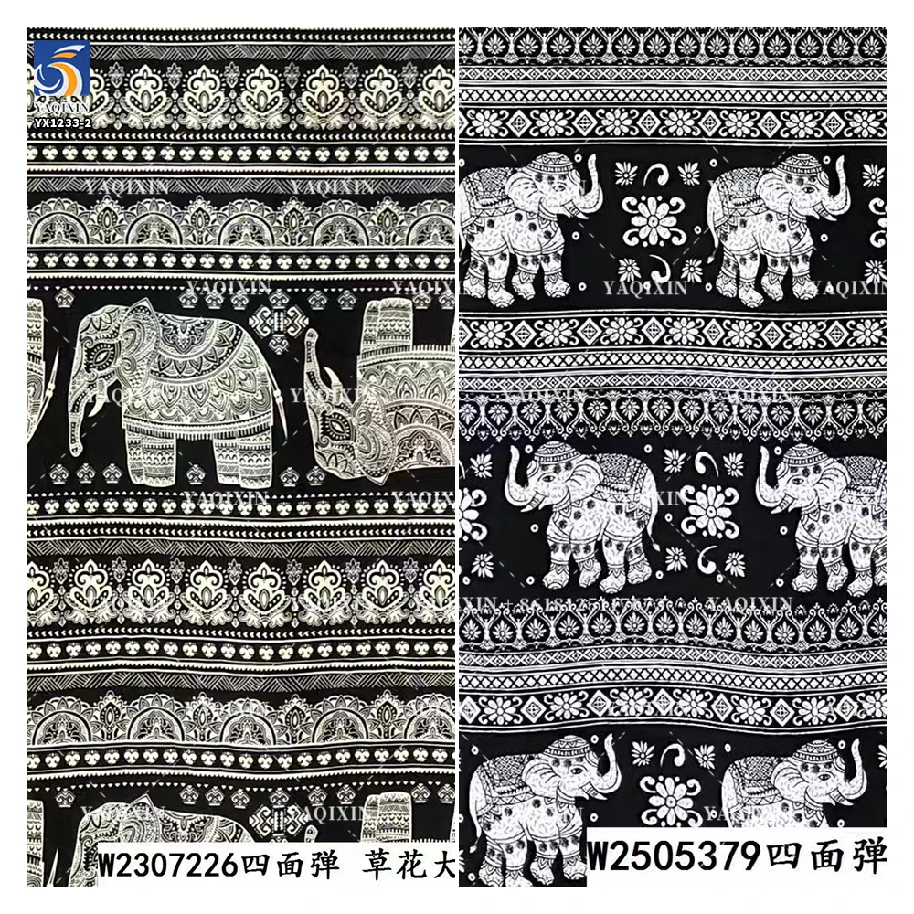 YX1233-2 High Quality Polyester African Tropical Tribal Print Fabric Roll Totem Chiffon Stretch Print Fabric for Clothing Dress - 图片 6