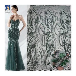 YX1002 Emerald Green African Lace Fabric DIY Customized Flower Sequin Embroidered Fabric Lace Textile for African Wedding
