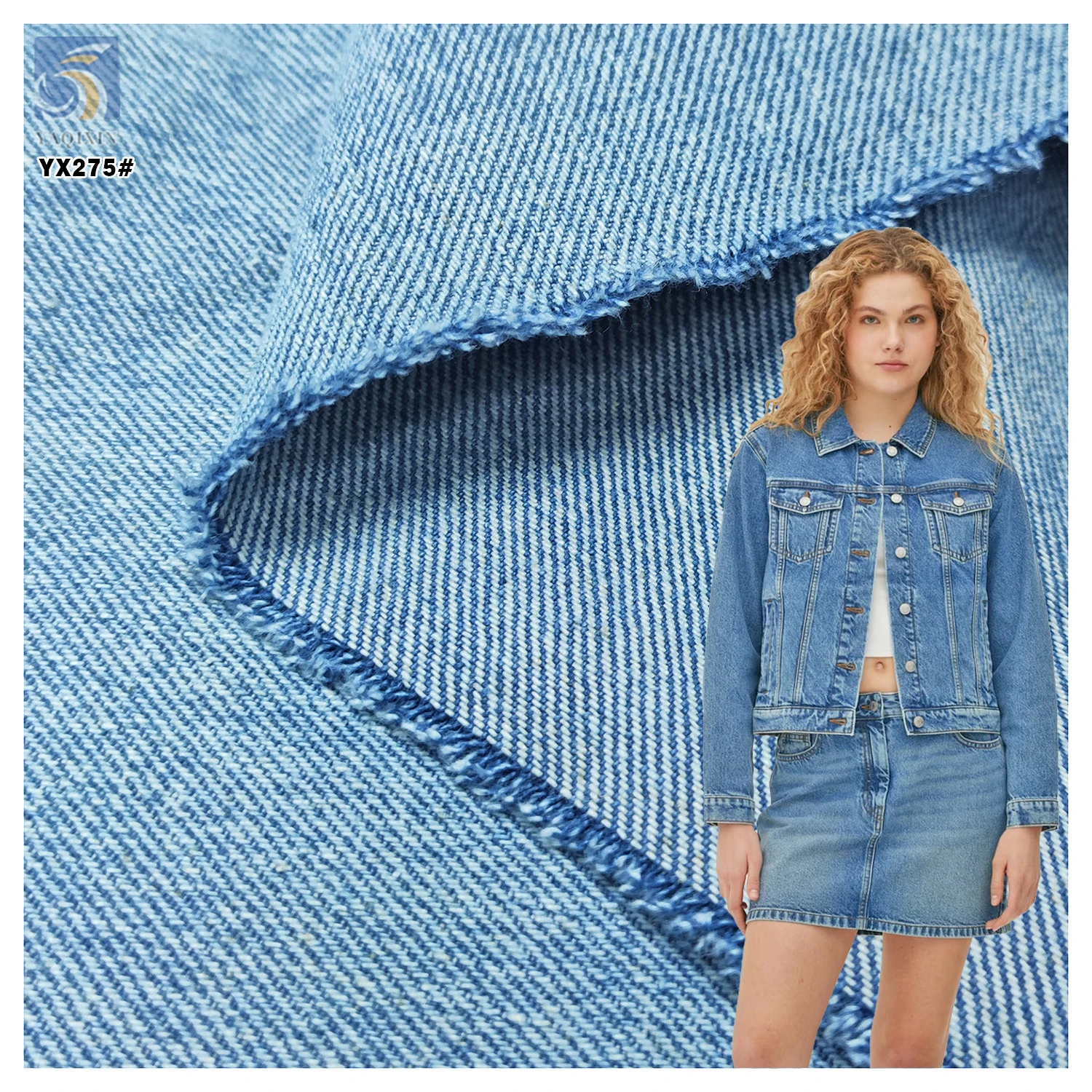 YX275 Hot Sell Denim Fabric High Quality 7*7 430gsm Dream Yarn Denim 80% Cotton 20% Polyester Washed Fabric
