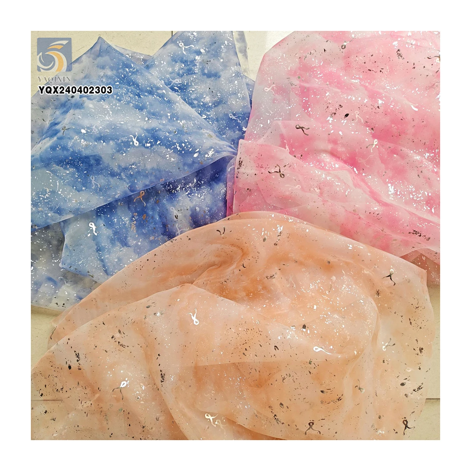 Tie-Dye Effect 100 Polyester Digital Printed Silk Chiffon Fabric Silver Splash Print Shiny Chiffon Fabric for Women Dress - 图片 5