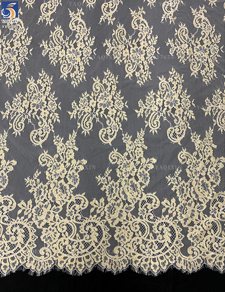 YX1333 3m*1.5m High Quality 250gsm Dubai Wedding Tulle Tissue Lace Fabric Gold Eyelash Lace Fabric for Polyester 2026 New - 图片 4