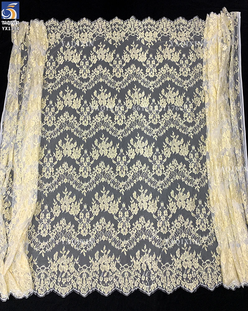 YX1334 2026 3m*1.5m OEM Custom-Dyed Lace Fabric Luxurious French Fashion Dresses Eyelash Gold Lace Fabric Embroidered - 图片 2