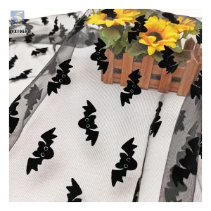 YX195 Custom Stage Costume Cartoon Flocking Tulle Fabric Mesh Black Bat Halloween Festival Polyester Fabric