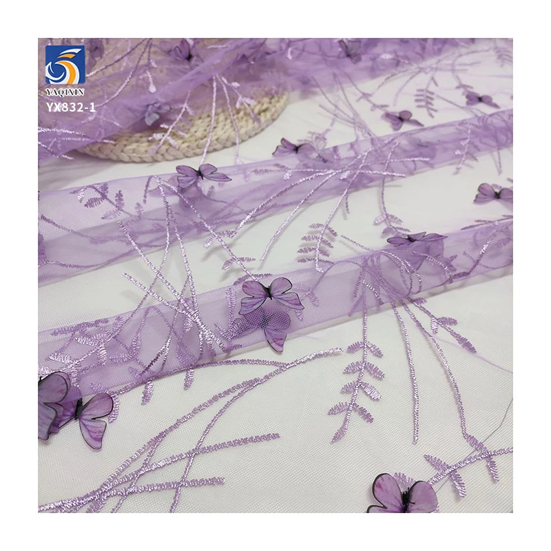 YX832-1 New Technology Print Knitted Mesh 3D Butterflies Embroidery Fabric for Beautiful Skirt Making for Girl and Women - 图片 6