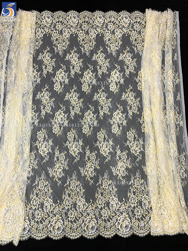 YX1332 300cm*150cm Factory Wholesale Price China Gold Eyelash Lace Fabrics Big Flowers Embroidered Eyelash Lace Fabric Textile - 图片 6