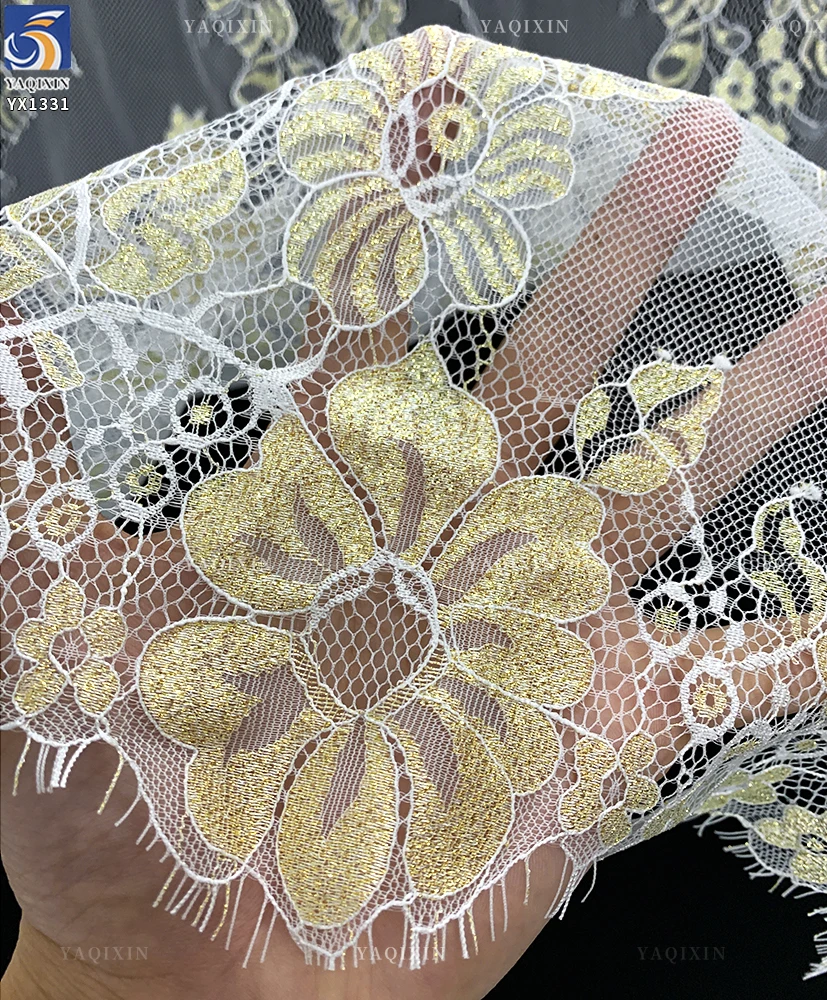 YX1331 3m*1.5m China Hot-Selling Gold Thread Eyelash Lace Fabric for Long Dress Luxury Embroidery Mesh Dubai Lace Fabrics - 图片 5