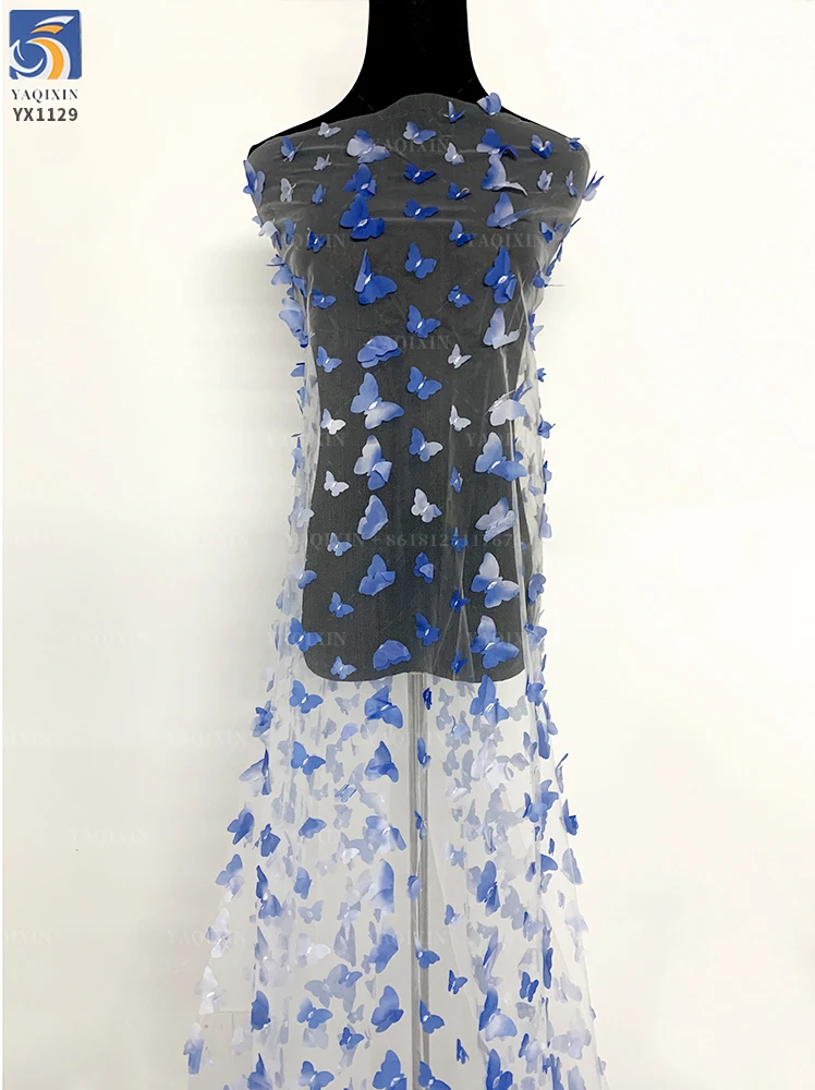 YX1129 Embroidered Tulle Blue and White Gradient Butterflies 3D Tulle Mesh Fabric 2 Yards Latest 2026 Butterfly 3D Mesh Fabric - 图片 2