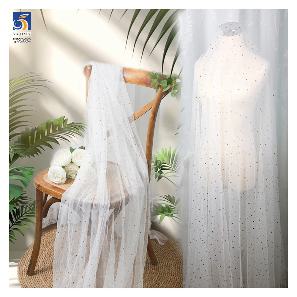 YX969 Custom White Poly Offset Printed Stars and Moon Tulle Polka Dot Printed Tulle Soft Mesh Fabrics for Doll Clothing - 图片 4