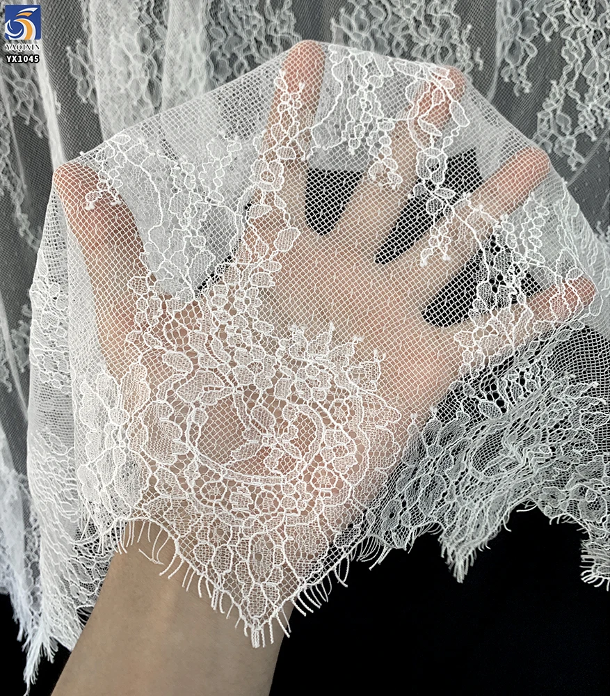 YX1045 Wholesale Cheap Plain Embroidery White Eyelash Lace Apparel Dress Fabrics Garments Home Textile Lace Fabric for Sales - 图片 2