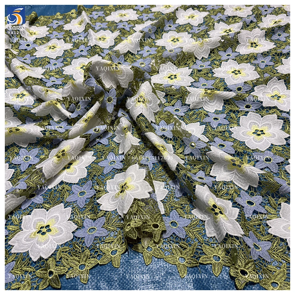 YX1256 2026 Pastoral Style Florals and Leaves Embroidered Fabric for Tablecloths Water Soluble Floral Lace Embroidery Fabric - 图片 4