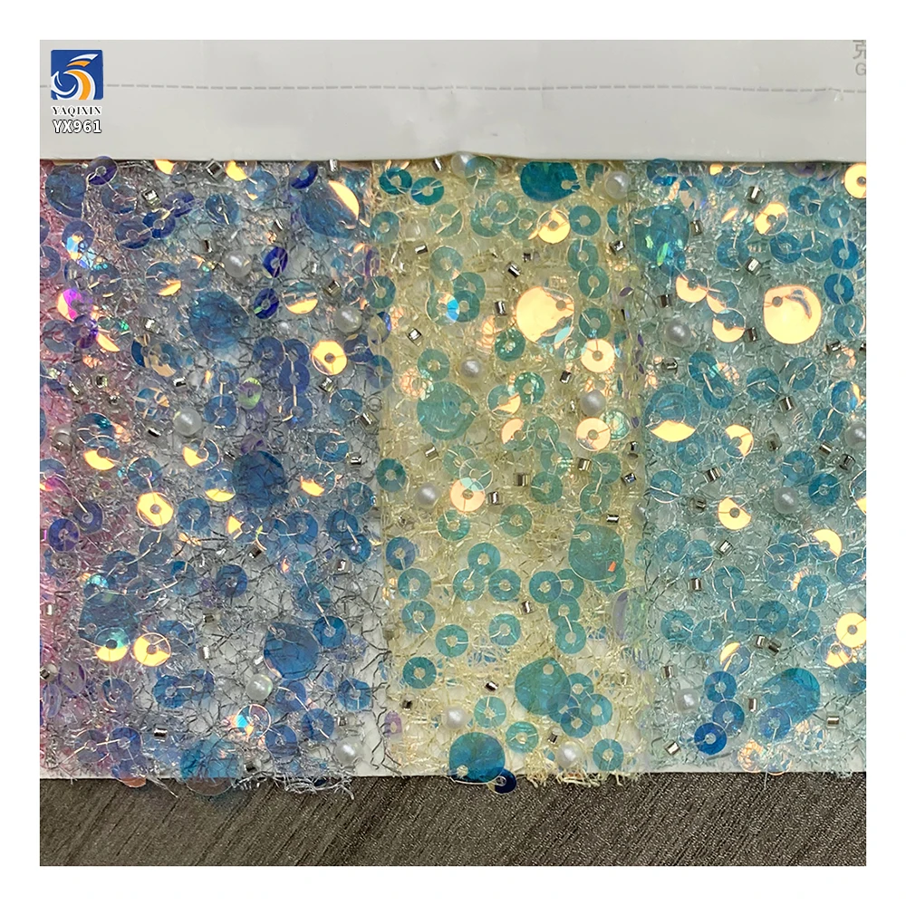 YX961 Holographic Transparent Glitter Sequin Embroidery Mesh Fabrics Water-Effect Gradient Sequin Fabric for Stage Skirts - 图片 5