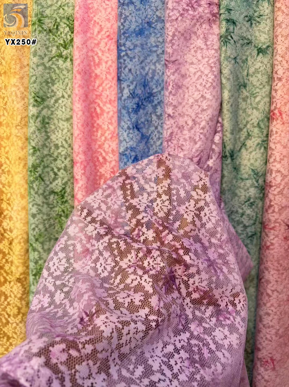 YX250 New Design 2024 92 Polyester 8 Spandex Stretch Mesh Jacquard Lace Digital Printing Lace Fabric - 图片 5