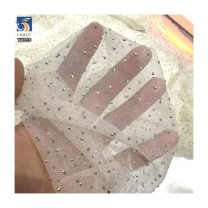 YX859 High Quality Knitted Glitter Mesh 3D Stone Silver Diamond Fabric for Wedding Dress Glossy Tulle Fabrics