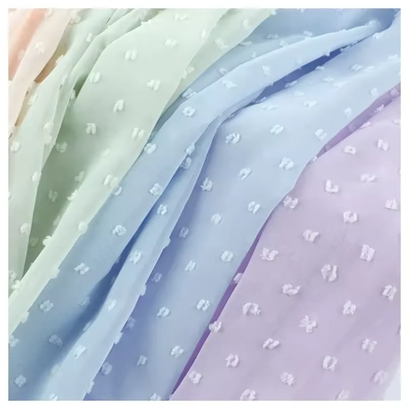 CF001-1 China Wholesale Chiffon Fabric White Pure 100% Polyester Soft Jacquard Dots Chiffon Fabric - 图片 3
