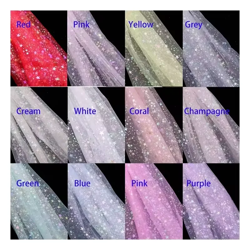 Happy 4th of July American Holiday Party Fabric 100% Polyester Colorful Foil Printed Stars on Tulle Fabric - 图片 3