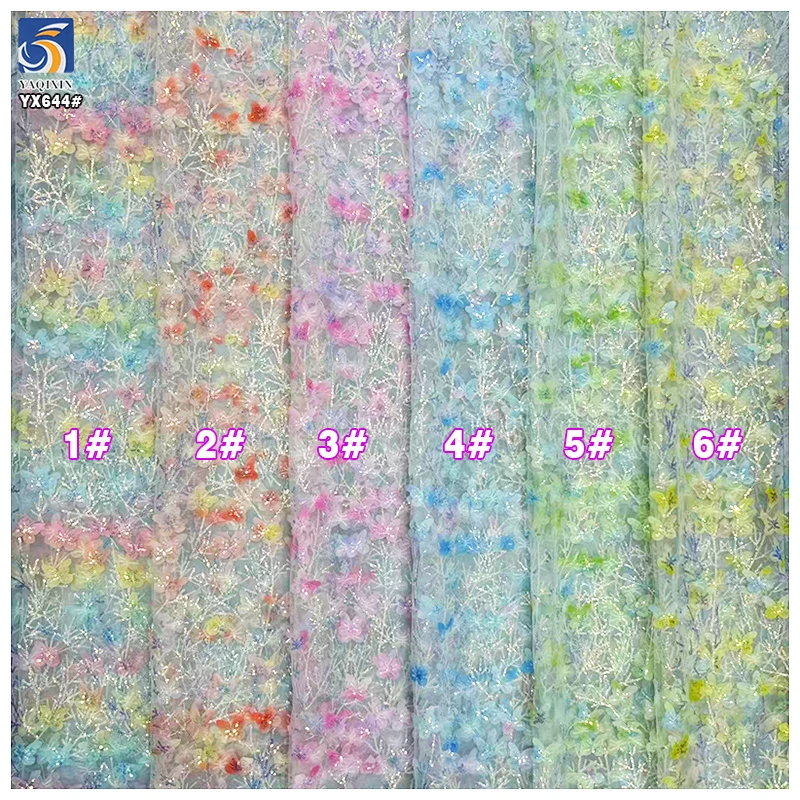 YX644 New Trends Multicolor Poly Gradient Butterfly Glitter Sequin Mesh Tulle Fabric 3D Butterfly Dress Fabric - 图片 3
