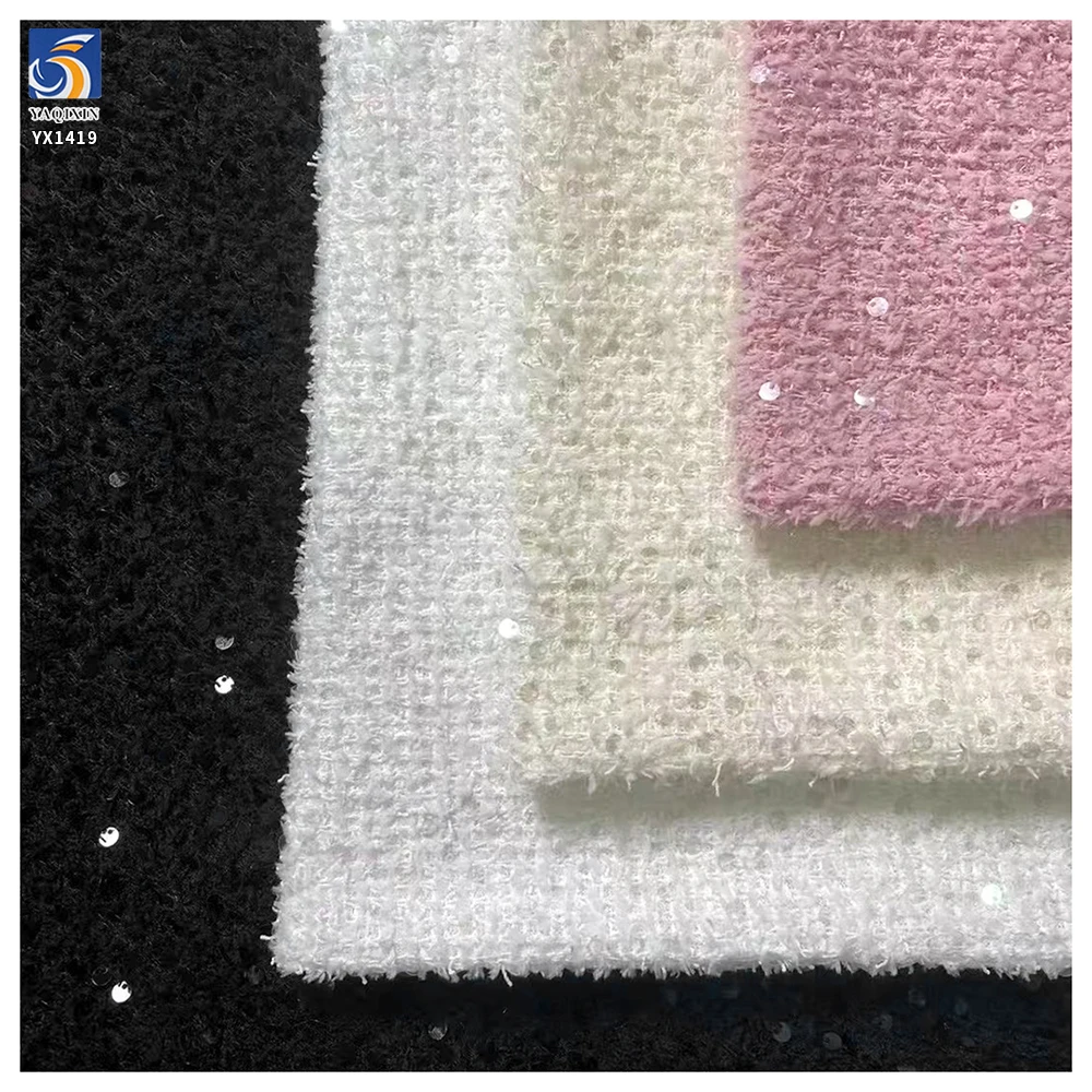 YX1419 2026 New 60% Polyester 15% Wool Sequin Pink Tweed Fabric for Women's Dress and Clothing - 图片 3